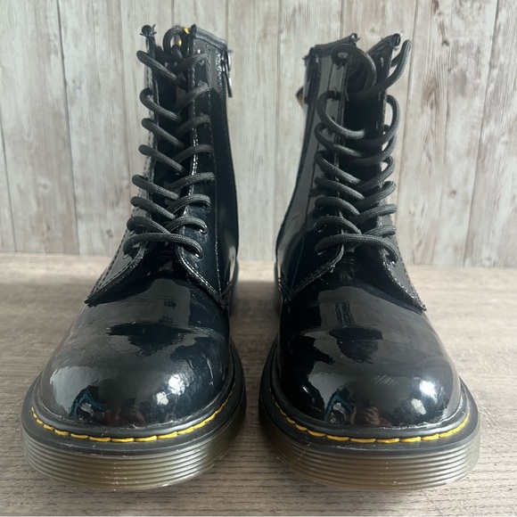 Dr. Martens Black Patent Leather Combat Boots Lace Up Unisex M5 W6 1460 - Picture 4 of 7